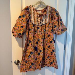 Sohana Floral Orange and Blue Mini Dress | XS
